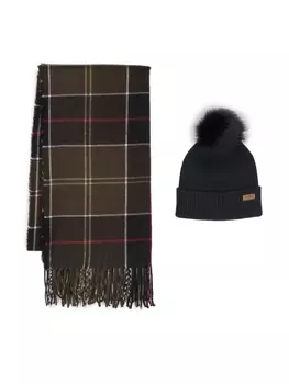 Barbour шарф с узором в клетку и бахромой, зеленый