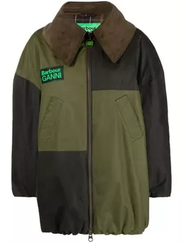 Barbour вощеный бомбер со вставками из коллаборации с Ganni, зеленый
