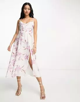 Bardot – платье миди цвета слоновой кости с бретелями и цветочным узором