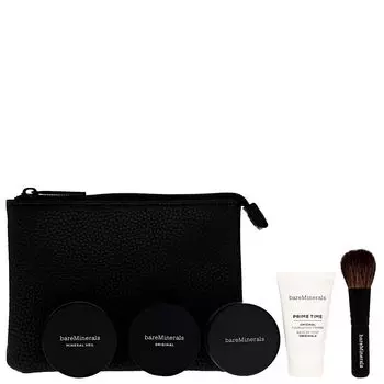 bareMinerals On The Go набор: база под макияж, 15 мл + рассыпчатая минеральная основа, 2 г + пудра, 2 г + бронзирующая пудра, 1,5 г + кисть, 1 шт. + косметичка, 1 шт.