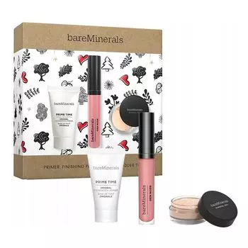 bareMinerals Primer Finishing Powder &amp; Lip Lacquer Trio набор: минеральная фиксирующая пудра, 0,75 г + блеск для губ Gen Nude, 3,7 мл + тональная основа, 15 мл