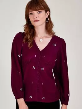 Бархатная блузка Carola с вышивкой Monsoon, розовый