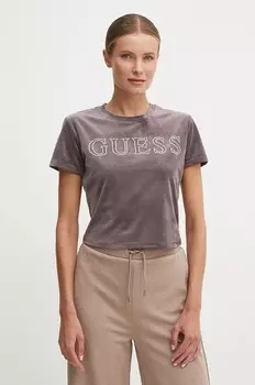 Бархатная футболка Guess COUTURE, фиолетовый