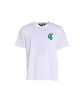 Бархатная футболка широкого кроя с короткими рукавами и логотипом Just Cavalli, белый