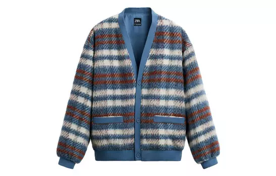 Бархатная куртка мужская синяя Zara, синий