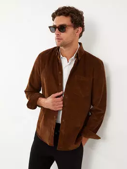 Бархатная мужская рубашка стандартного кроя с длинным рукавом LC Waikiki Basic