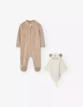 Бархатная пижама для девочки на молнии и дуду Losan, светло-коричневый