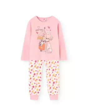 Бархатная пижама для девочки с длинными рукавами и рисунком спереди Boboli, розовый