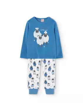 Бархатная пижама для девочки с длинными рукавами и рисунком спереди Boboli, синий