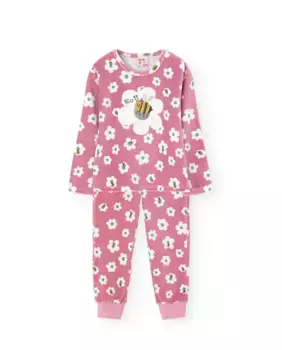 Бархатная пижама для девочки с длинными рукавами и цветочным принтом Boboli, розовый