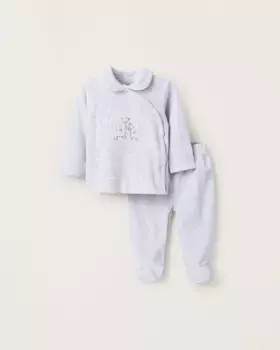 Бархатная пижама для девочки с вышивкой ёжика Zippy, светло-серый