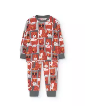 Бархатная пижама для мальчика с принтованными рукавами Boboli, оранжевый