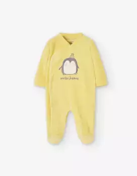 Бархатная пижама для мальчика с вышивкой в виде пингвинов Losan, желтый
