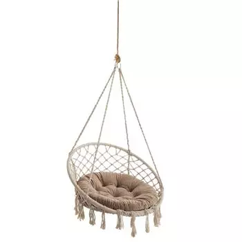 Бархатная подушка для подвесного стула, подушка для сиденья для стула, подвесное кресло-корзина, подушка для дома, моющаяся подушка, круглая, качели, подушка-качалка, 92 см, бежевый Stanisaw Jurga