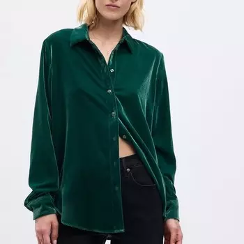 Бархатная рубашка бойфренда Gap, зеленый