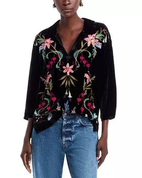 Бархатная рубашка Johnny Was Popover, черный