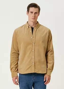 Бархатная рубашка классического кроя Ami Paris, бежевый