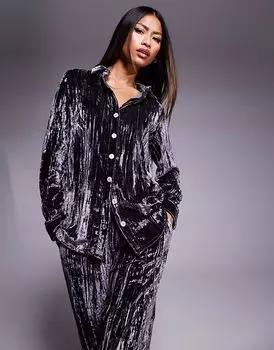 Бархатная рубашка River Island серого цвета
