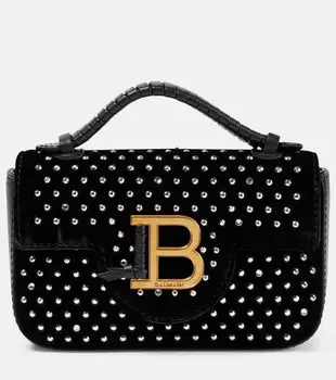 Бархатная сумка через плечо B-Buzz Mini с заклепками Balmain, черный