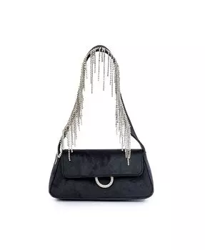 Бархатная сумка на плечо со стразами и бахромой Skinnydip London, черный