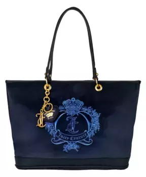 Бархатная сумка шоппер в виде сердца в виде веточки Juicy Couture, синий