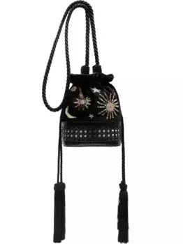 Бархатная сумка-ведро с вышивкой Isla, черный