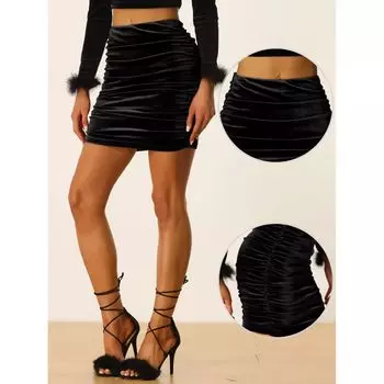 Бархатная юбка для вечеринок, мини-облегающие юбки со складками для женщин ALLEGRA K, темно-красный