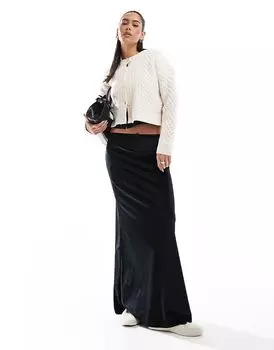 Бархатная юбка-комбинация макси черного цвета Miss Selfridge