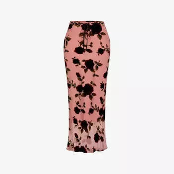 Бархатная юбка макси Imaan с цветочной вышивкой и эластичной тканью House Of Cb, розовый