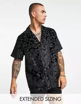 Бархатная жаккардовая рубашка стандартного кроя с леопардовым принтом ASOS DESIGN