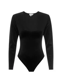 Бархатное боди GOOD AMERICAN с глубоким вырезом и v-образным вырезом, черный