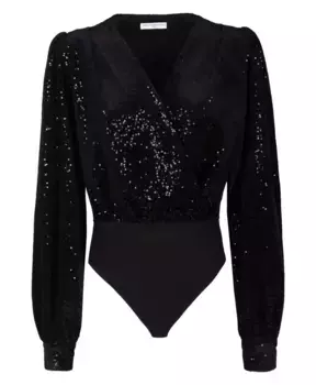 Бархатное боди с пайетками и рукавами с рюшами Mvp Wardrobe, черный