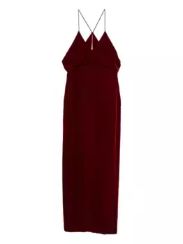 Бархатное макси-платье с V-образным вырезом TOM FORD, красный