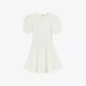 Бархатное мини-платье из эластичной ткани с пышными рукавами Ted Baker, слоновая кость