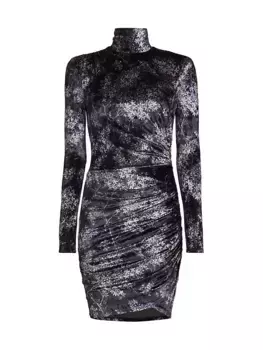 Бархатное мини-платье Marlene с цветочным принтом Cinq Sept, черный