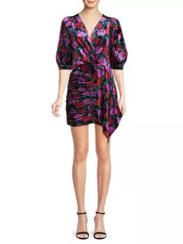 Бархатное мини-платье Ronny Kobo с цветочным принтом и рюшами monica, фиолетовый