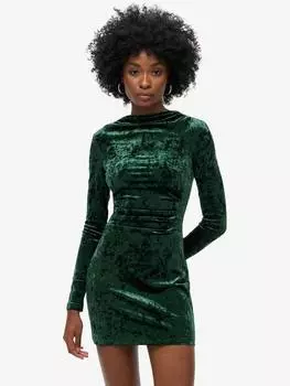 Бархатное мини-платье с длинным рукавом Superdry, цвет Deepest Green