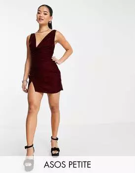Бархатное мини-платье с капюшоном и шнуровкой сзади ASOS DESIGN Petite