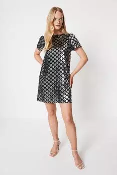 Бархатное мини-платье с короткими рукавами и пайетками Diamond Oasis, черный