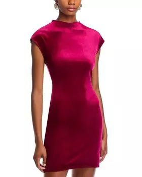 Бархатное мини-платье с короткими рукавами AQUA, красный