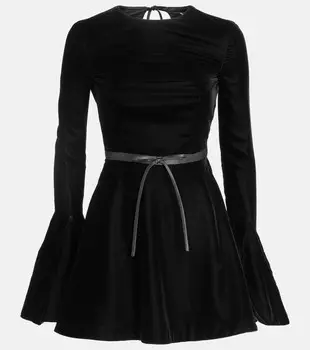 Бархатное мини-платье с открытой спиной Saint Laurent, черный