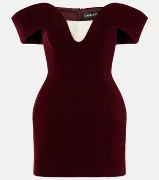 Бархатное мини-платье с открытыми плечами David Koma, бордовый