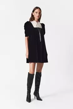 Бархатное мини-платье с воротником & Other Stories, черный