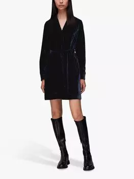 Бархатное мини-платье с запахом Whistles, темно-синий