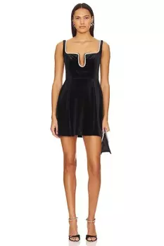 Бархатное мини-платье Self-Portrait, черный