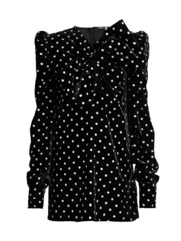Бархатное мини-платье в горошек Balmain, цвет black silver