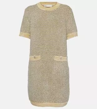 Бархатное мини-платье в полоску Tory Burch, мультиколор