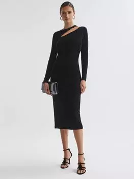 Бархатное облегающее платье Macey с длинными рукавами Reiss, черный