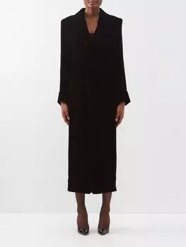Бархатное пальто-халат с поясом Saint Laurent, черный