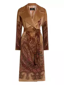 Бархатное пальто с узором пейсли ETRO, коричневый
